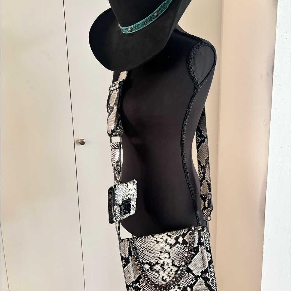 Aldo Black & White Snakeskin Crossbody Bag with Adjustable Strap